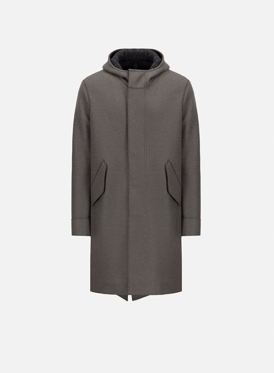 Harris Wharf London Fishtail Parka Felted Wool And Boucle Ebony Grey | Men