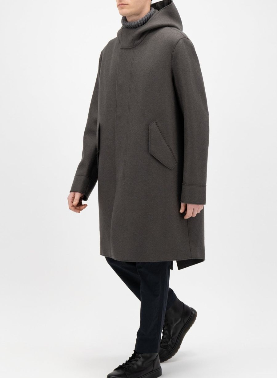 Harris Wharf London Fishtail Parka Felted Wool And Boucle Ebony Grey | Men