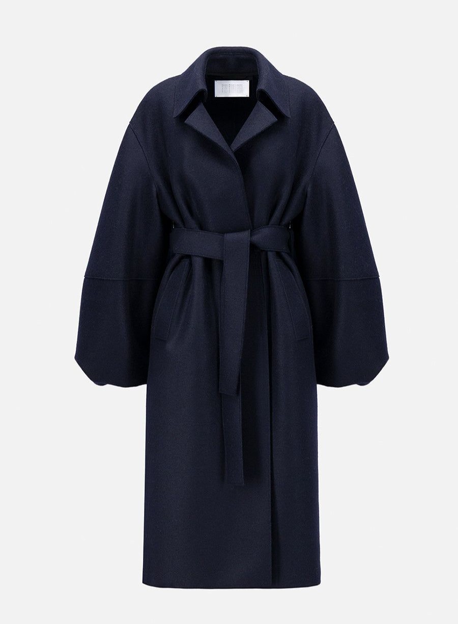 Harris Wharf London Puff Sleeves Coat Pressed Wool Navy Blue | Women