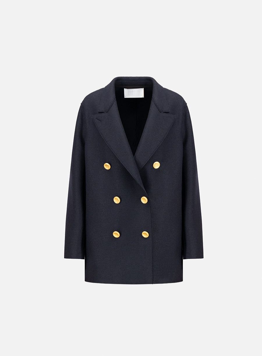 Harris Wharf London Slouchy Peacoat Pressed Wool Navy Blue | Women