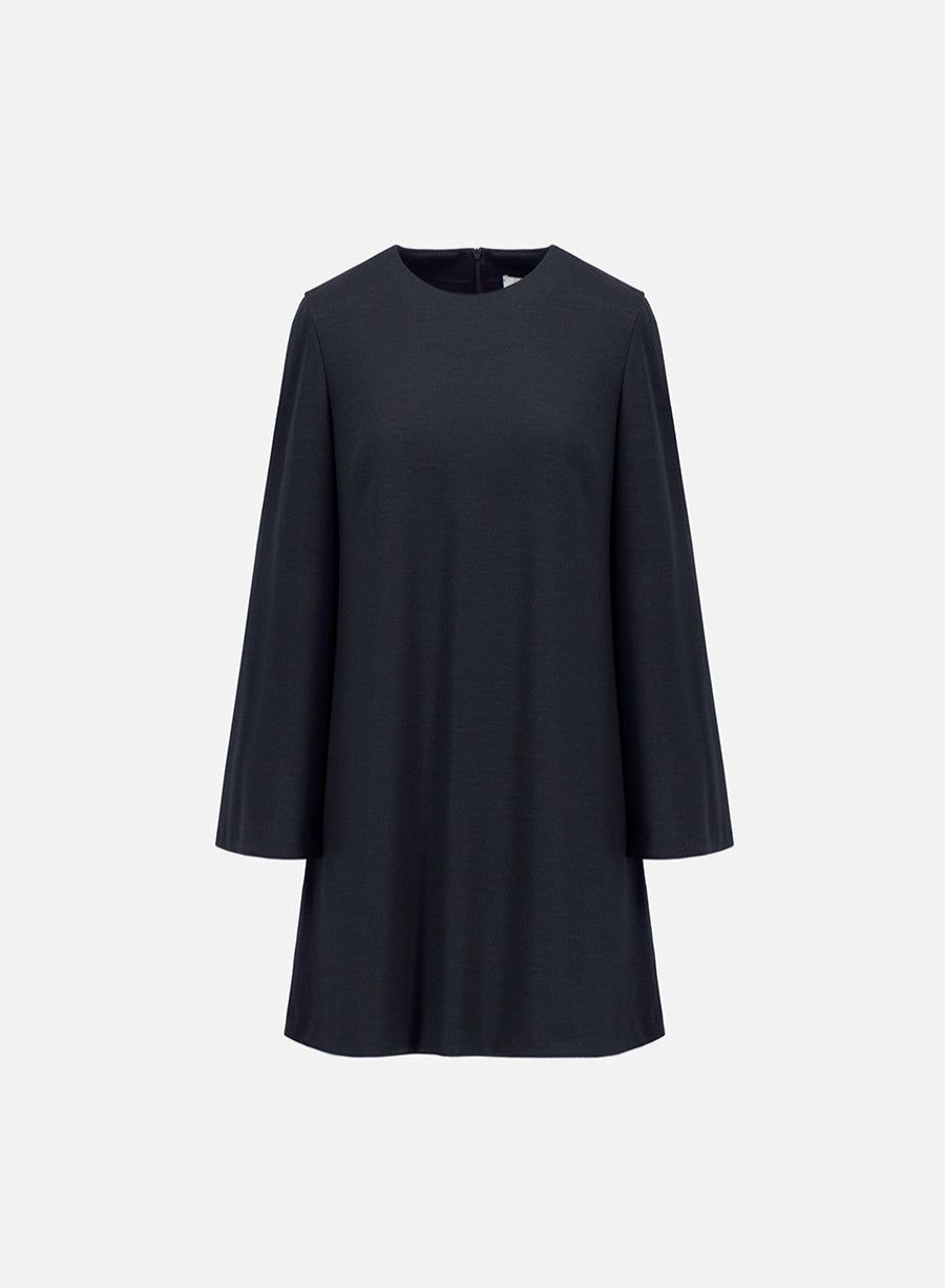 Harris Wharf London Bell Sleeves Dress Superfine Merino Navy Blue | Women