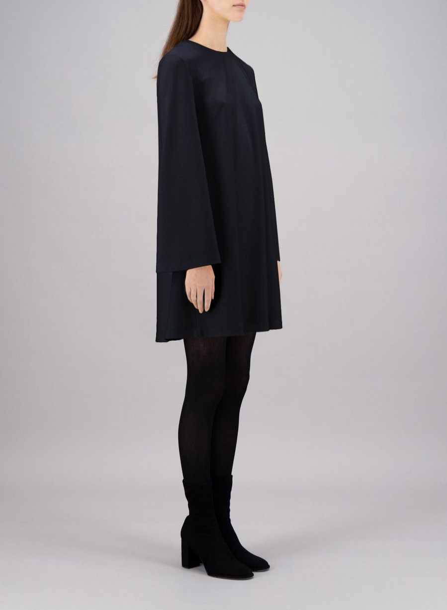 Harris Wharf London Bell Sleeves Dress Superfine Merino Navy Blue | Women