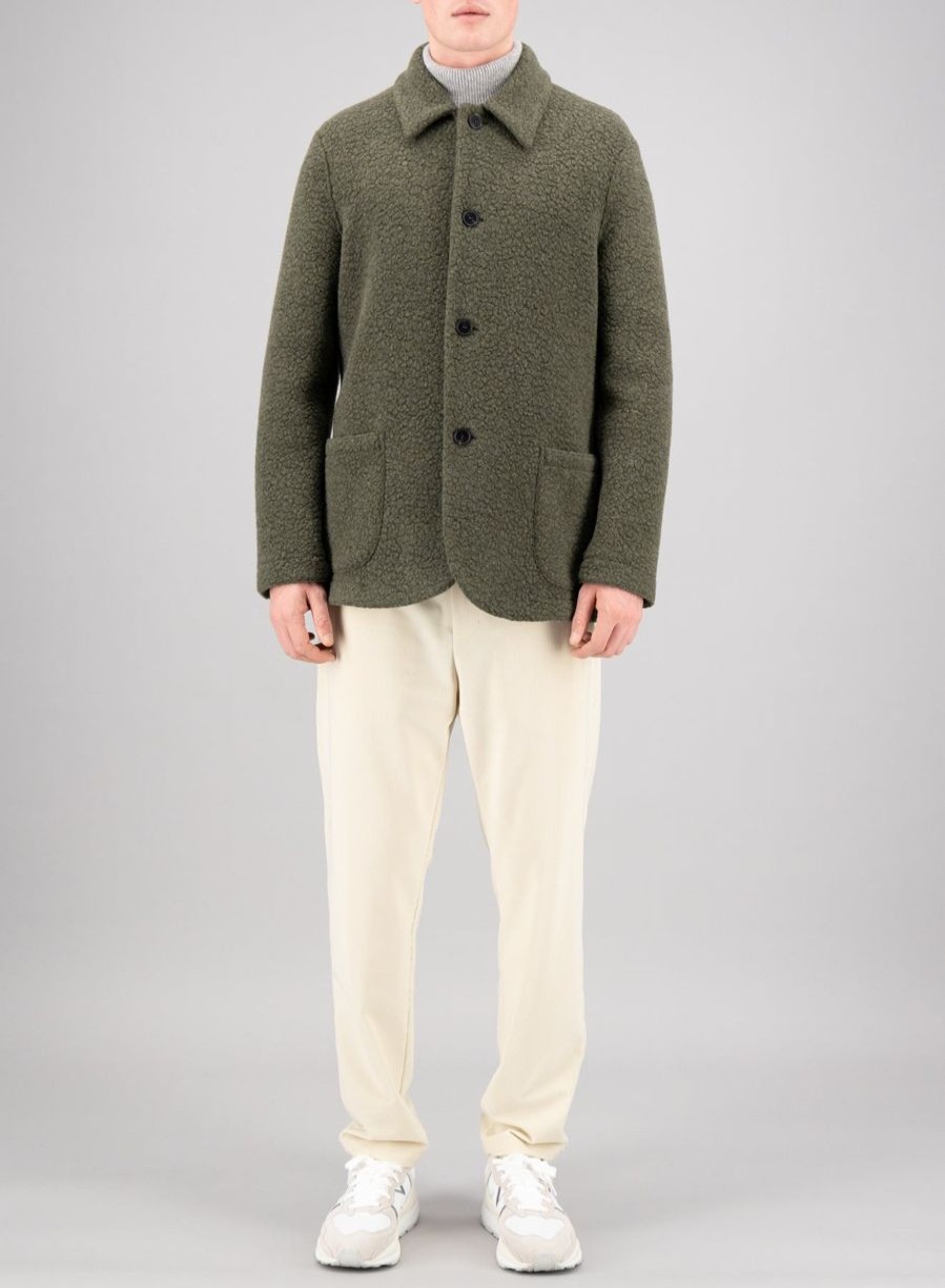 Harris Wharf London Dropped Shoulder Jacket Boucle Moss Green | Men