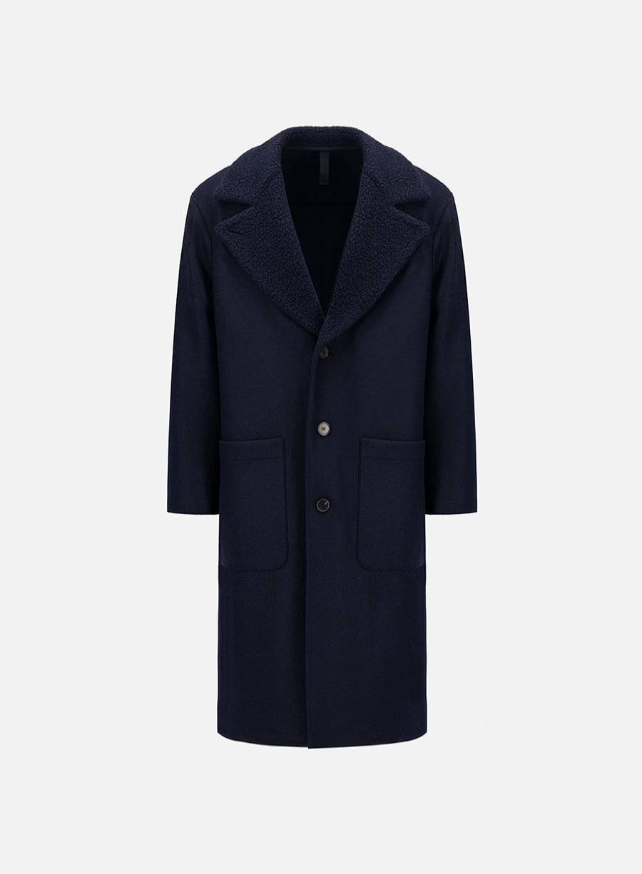 Harris Wharf London Greatcoat Pressed Wool And Boucle Navy Blue | Men