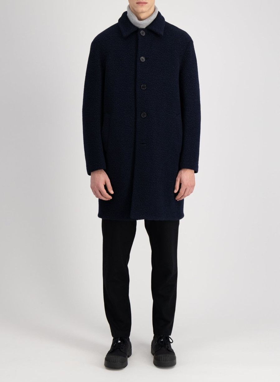 Harris Wharf London Mac Coat Boucle Navy Blue | Men