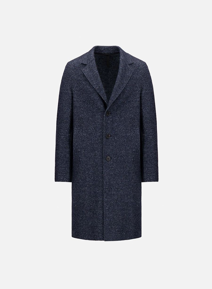 Harris Wharf London Overcoat Patterned Cashmere Blend Denim Donegal | Men