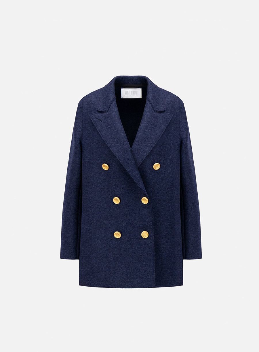 Harris Wharf London Slouchy Peacoat Pressed Wool Blue Mouline | Women