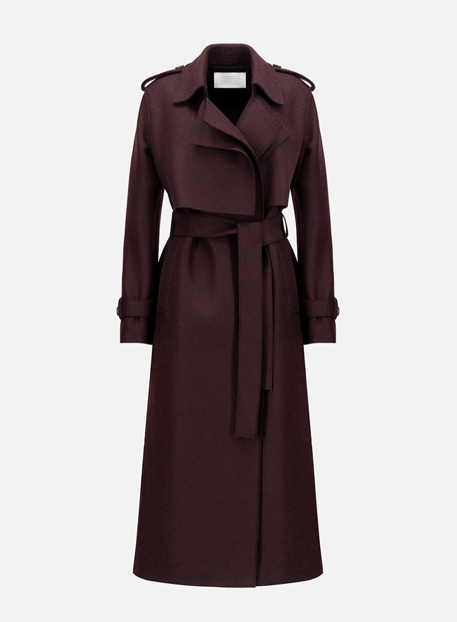 Harris Wharf London Long Trench Coat Pressed Wool Bordeaux | Women