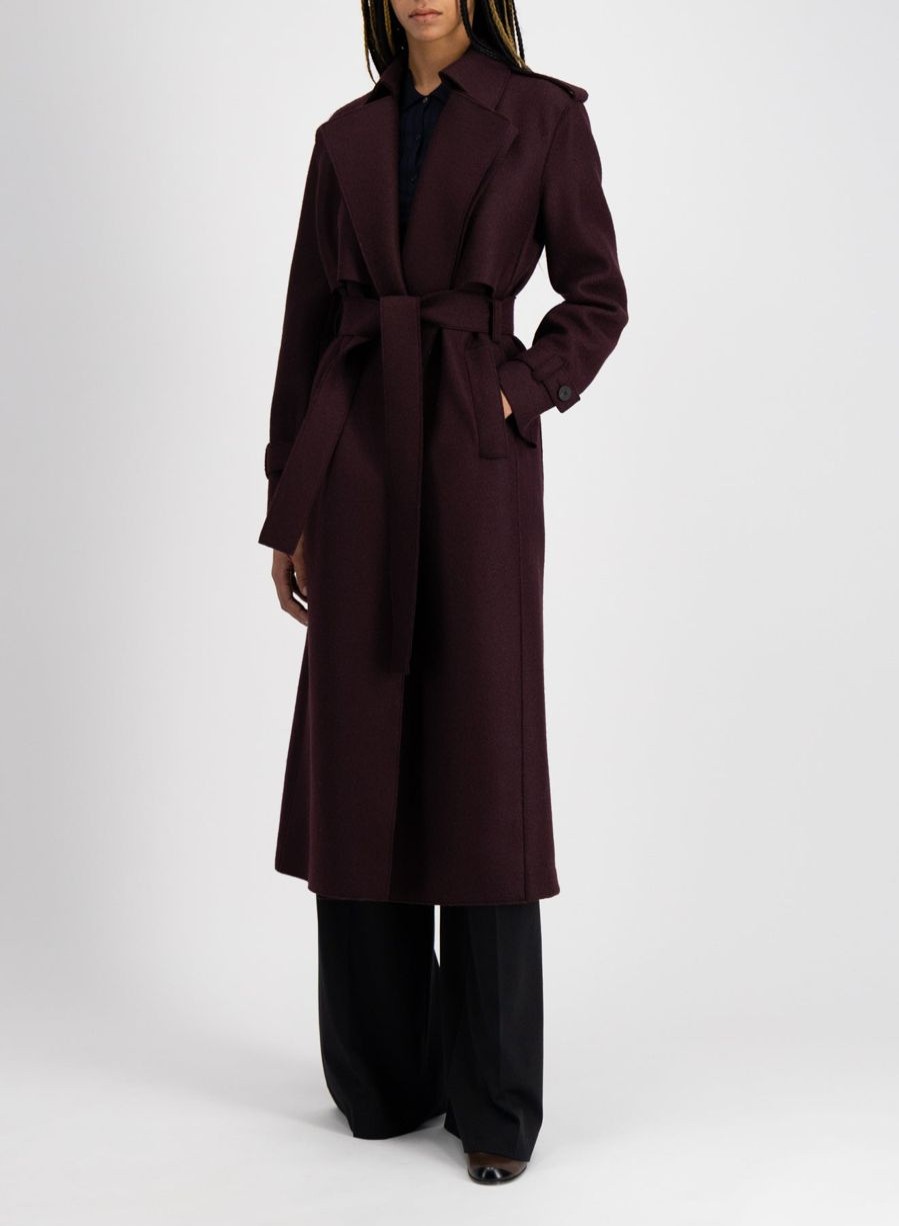 Harris Wharf London Long Trench Coat Pressed Wool Bordeaux | Women