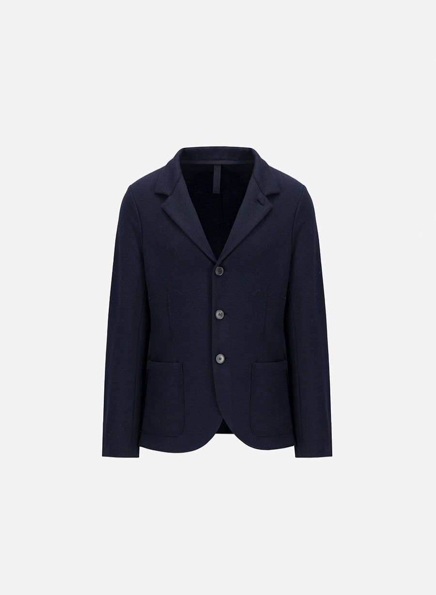 Harris Wharf London Standing Collar Blazer Superfine Merino Navy Blue | Men