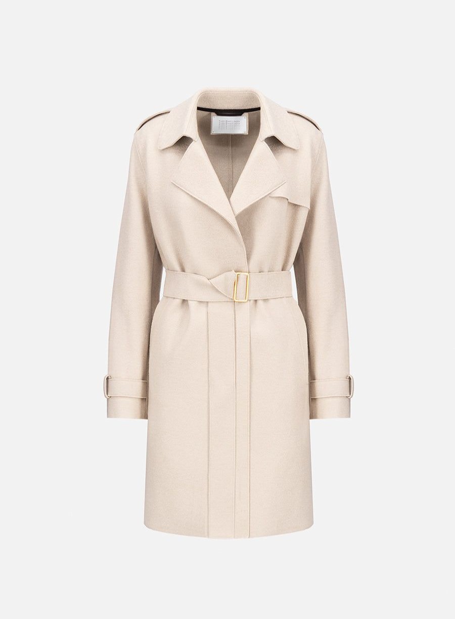 Harris Wharf London Golden Buckle Trench Pressed Wool Almond | Women