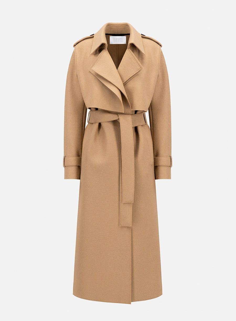 Harris Wharf London Long Trench Coat Pressed Wool Tan | Women