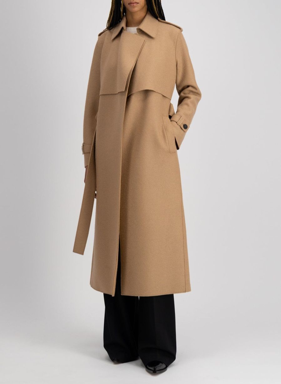 Harris Wharf London Long Trench Coat Pressed Wool Tan | Women