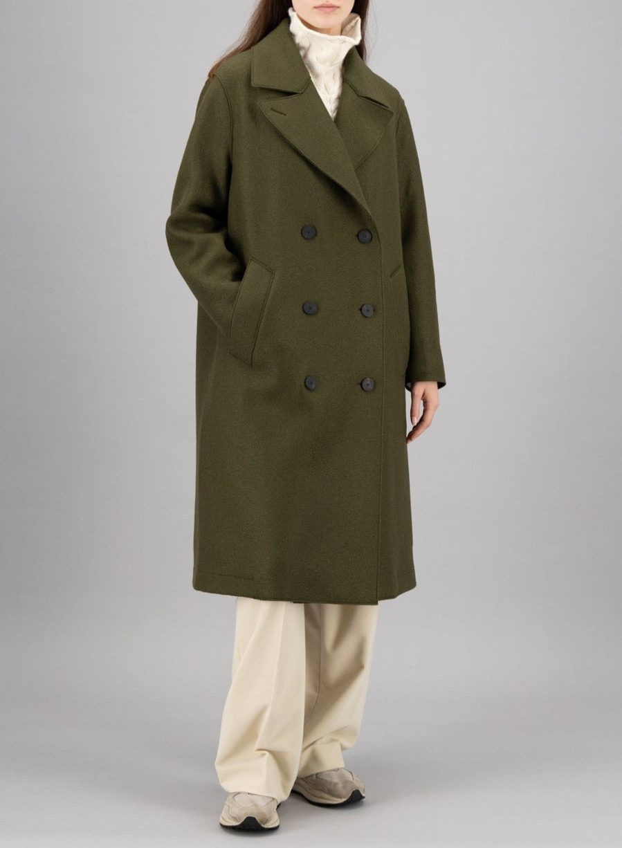 Harris Wharf London Sailor Coat Pressed Wool Moss Green | Women