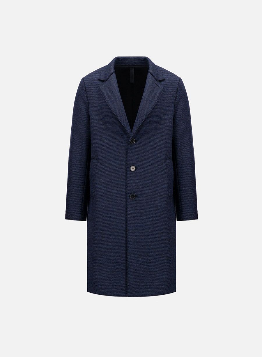 Harris Wharf London Overcoat Jacquard Blue Cavalry | Men