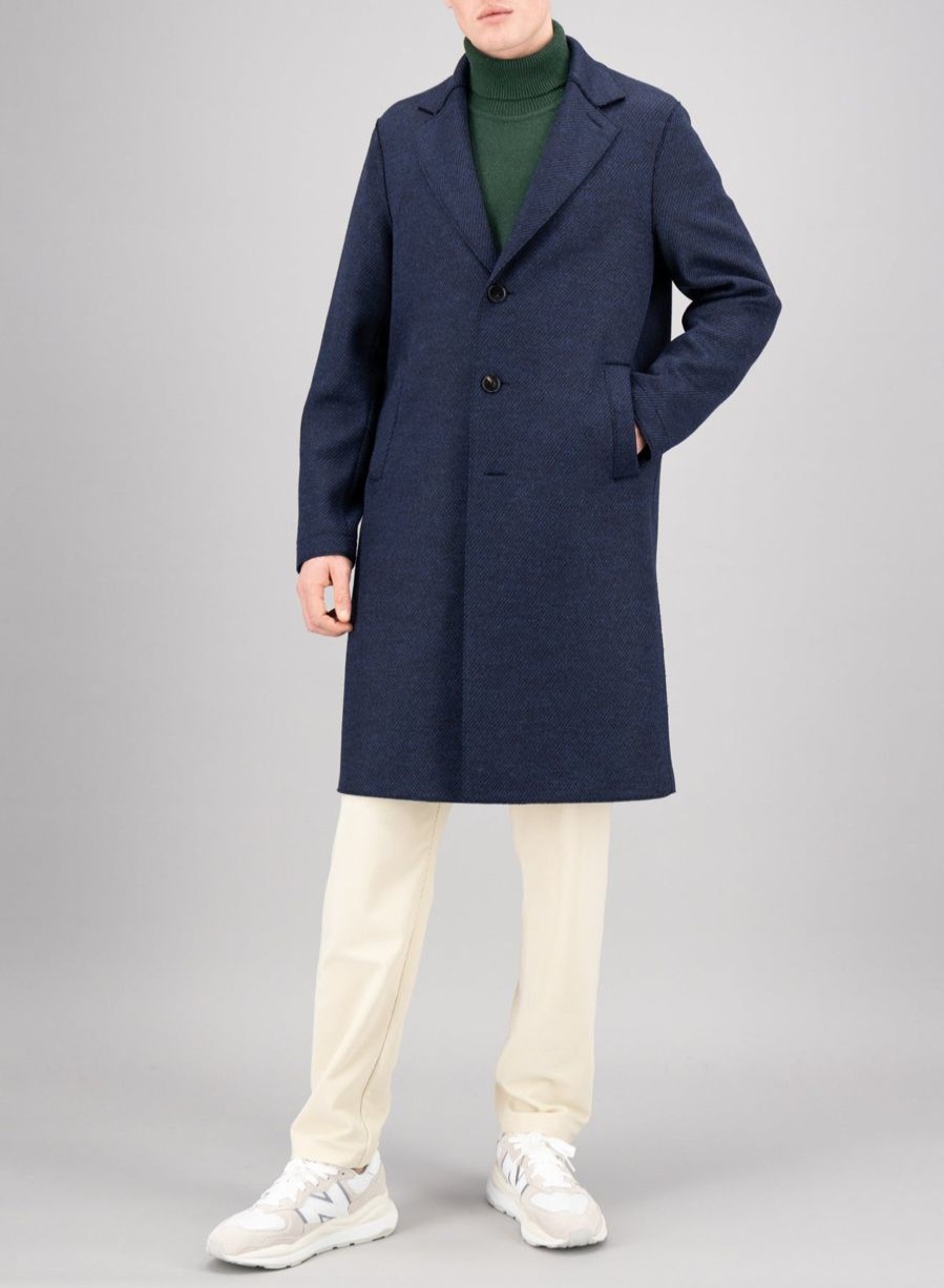 Harris Wharf London Overcoat Jacquard Blue Cavalry | Men