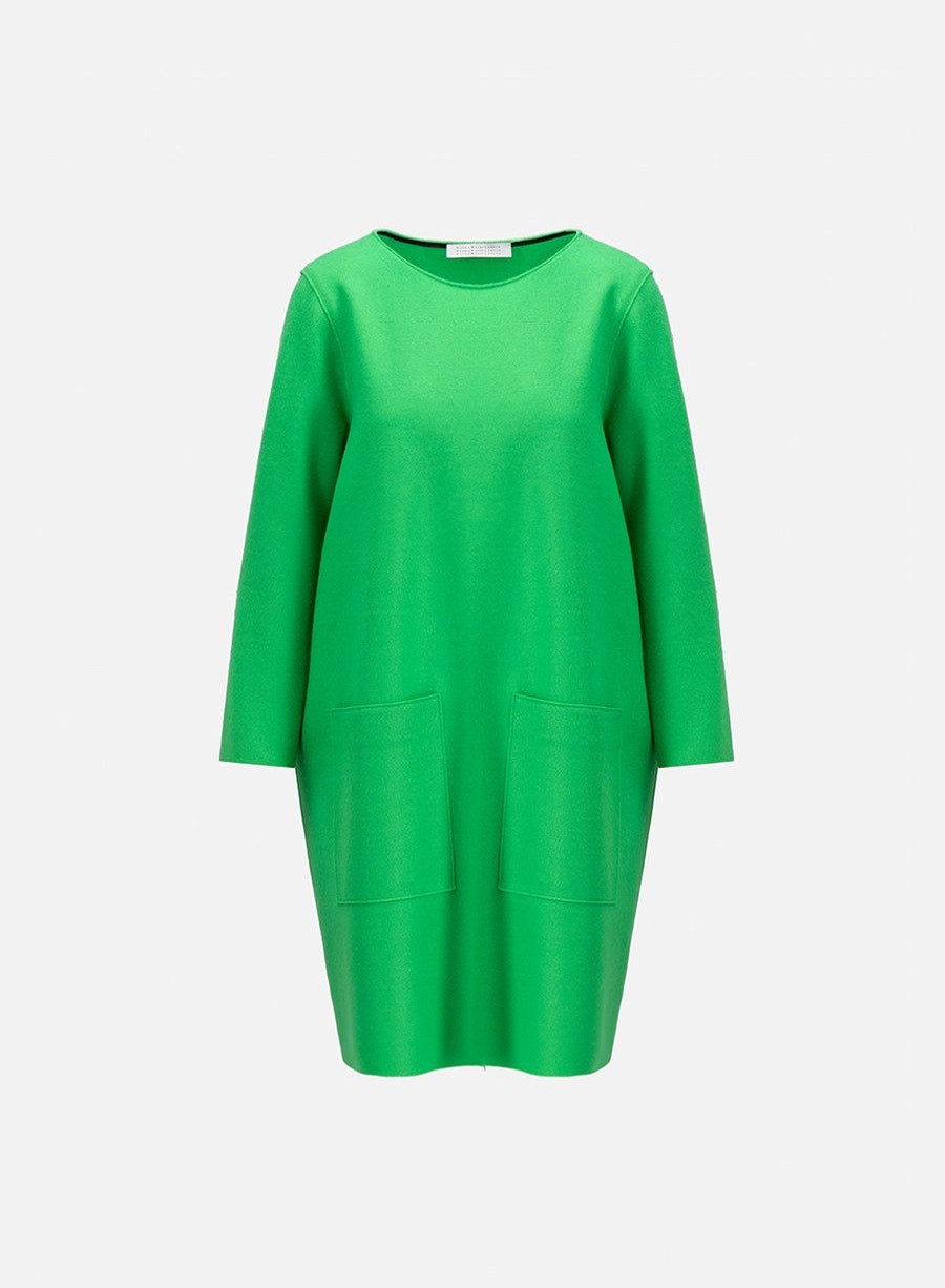 Harris Wharf London Geometric Dress With Pockets Light Pressed Wool Parakeet Green | Women