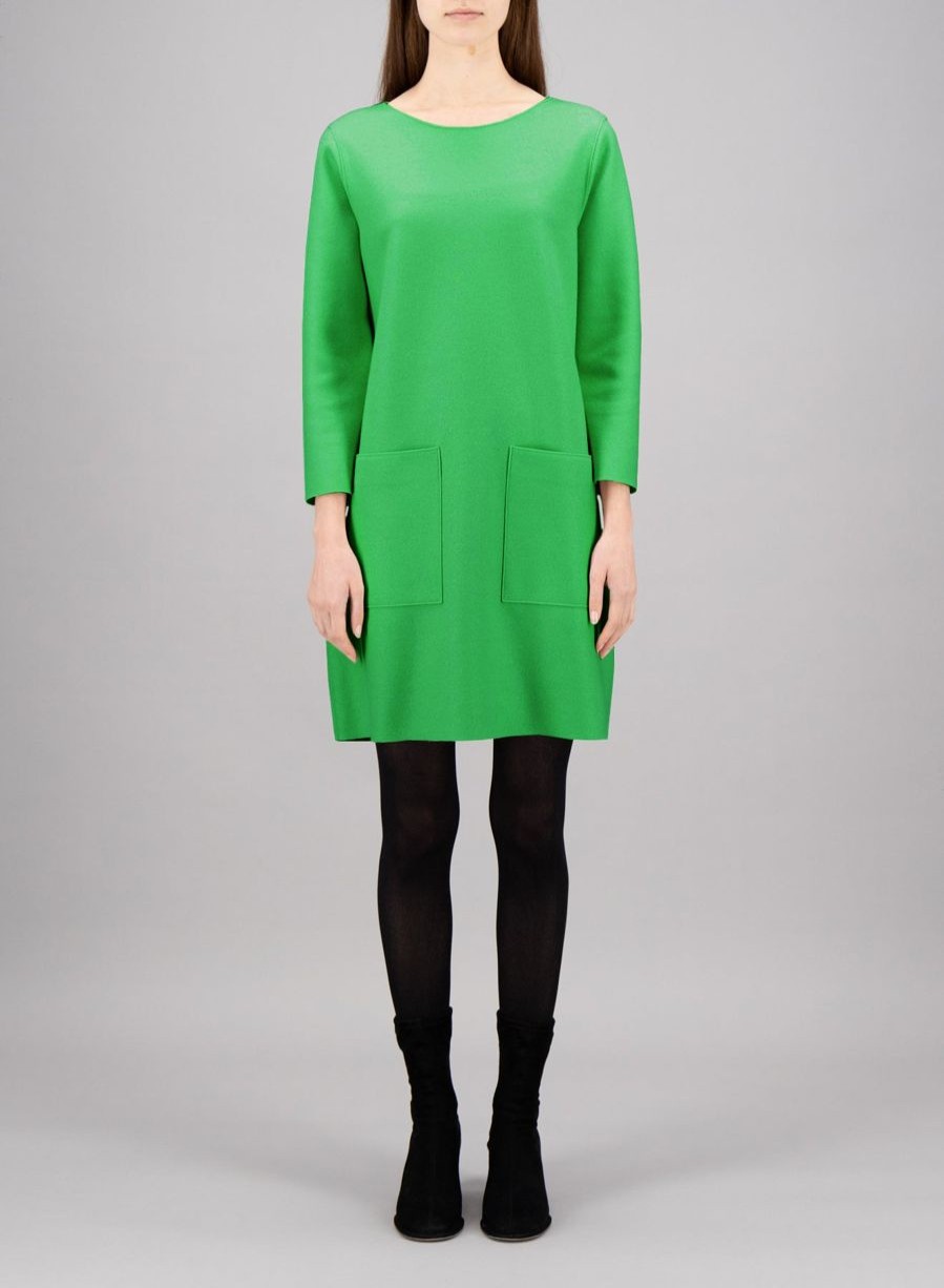 Harris Wharf London Geometric Dress With Pockets Light Pressed Wool Parakeet Green | Women