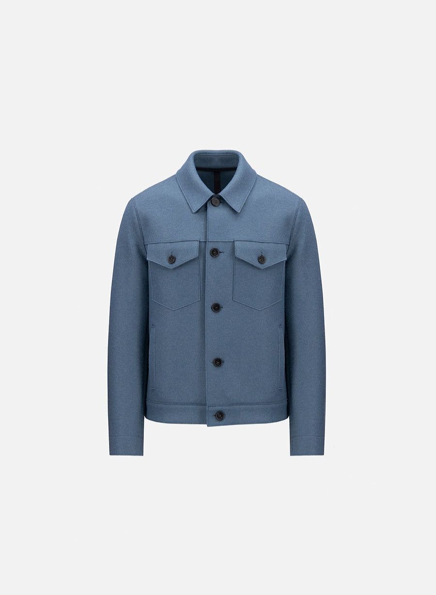 Harris Wharf London Western Jacket Pressed Wool Steel Blue | Men