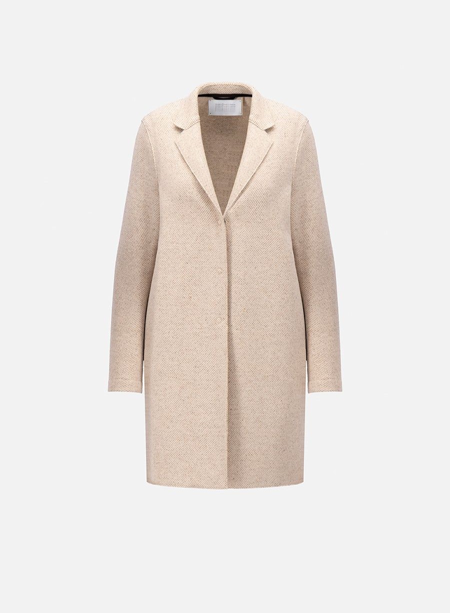 Harris Wharf London Cocoon Coat Patterned Cashmere Blend Cream Herringbone | Women