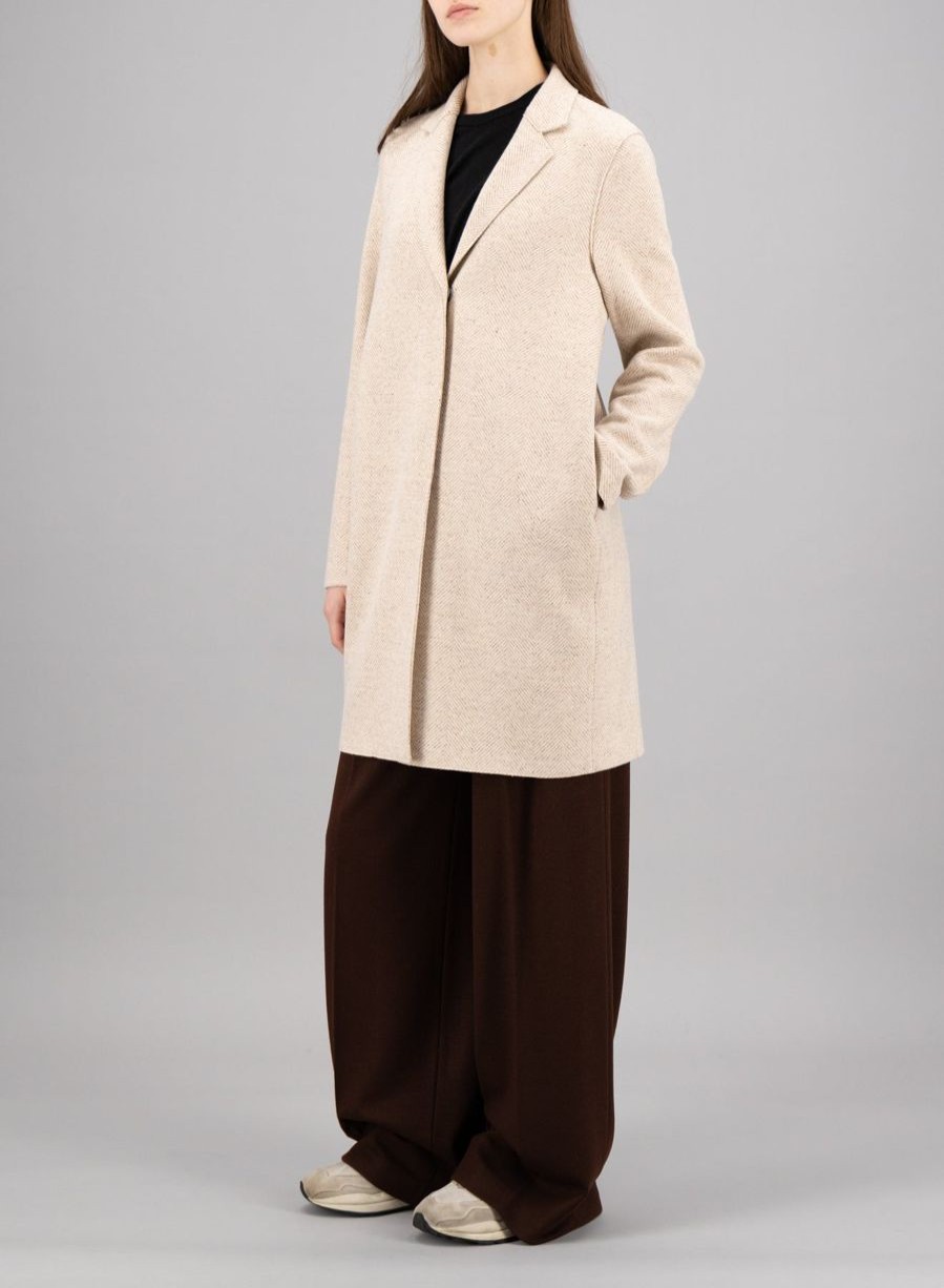 Harris Wharf London Cocoon Coat Patterned Cashmere Blend Cream Herringbone | Women