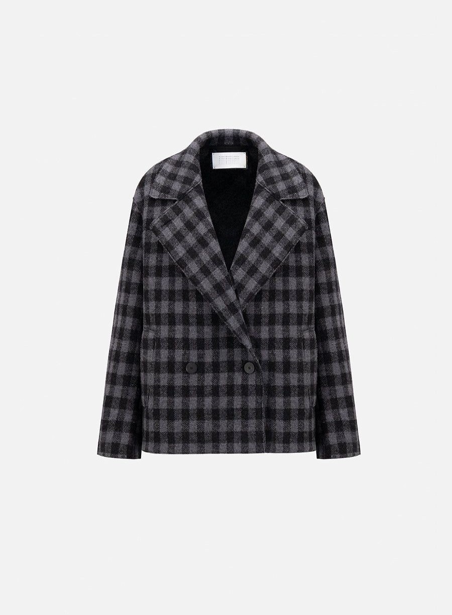 Harris Wharf London Cropped Outdoor Jacket Gingham Grey & Black | Women