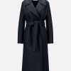 Harris Wharf London Belted Long Coat Pressed Wool And Polaire Dark Blue | Women