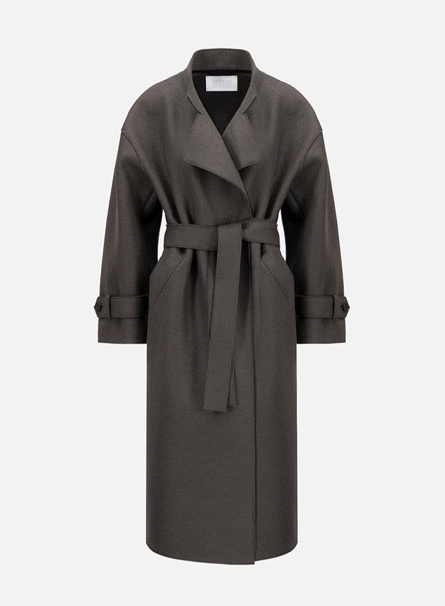 Harris Wharf London Oversized Trench Coat Pressed Wool Ebony Grey | Women