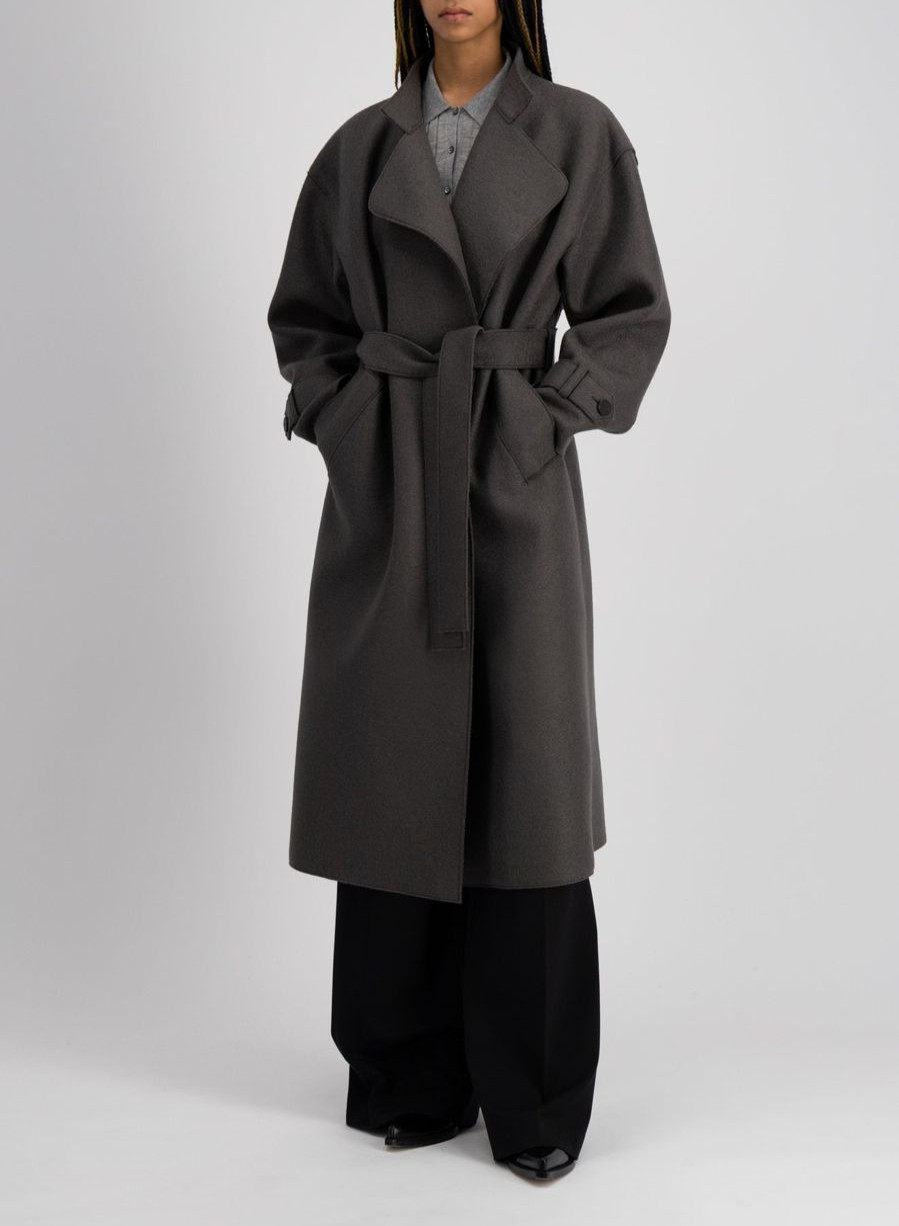 Harris Wharf London Oversized Trench Coat Pressed Wool Ebony Grey | Women