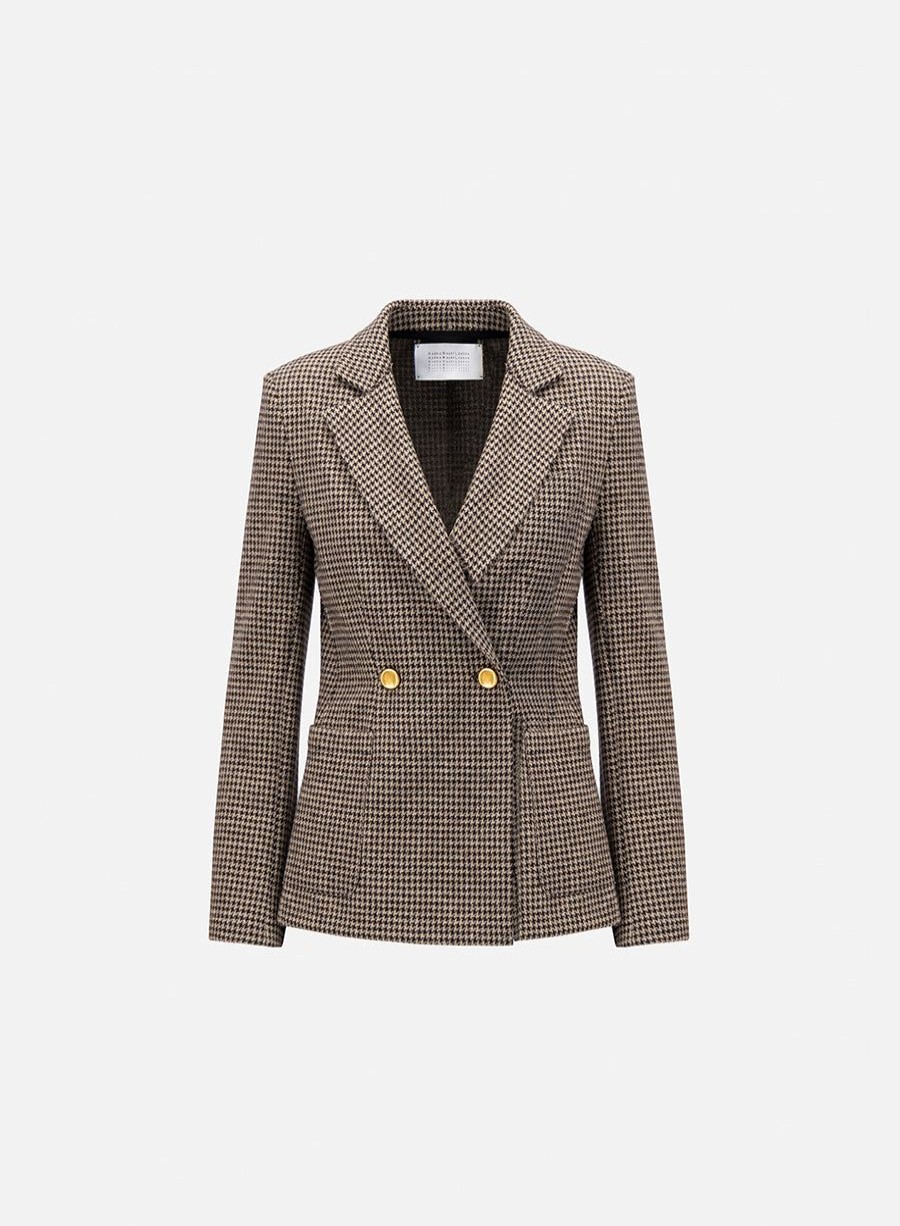 Harris Wharf London Blazer With Shoulder Pads Moleskin Houndstooth Beige | Women