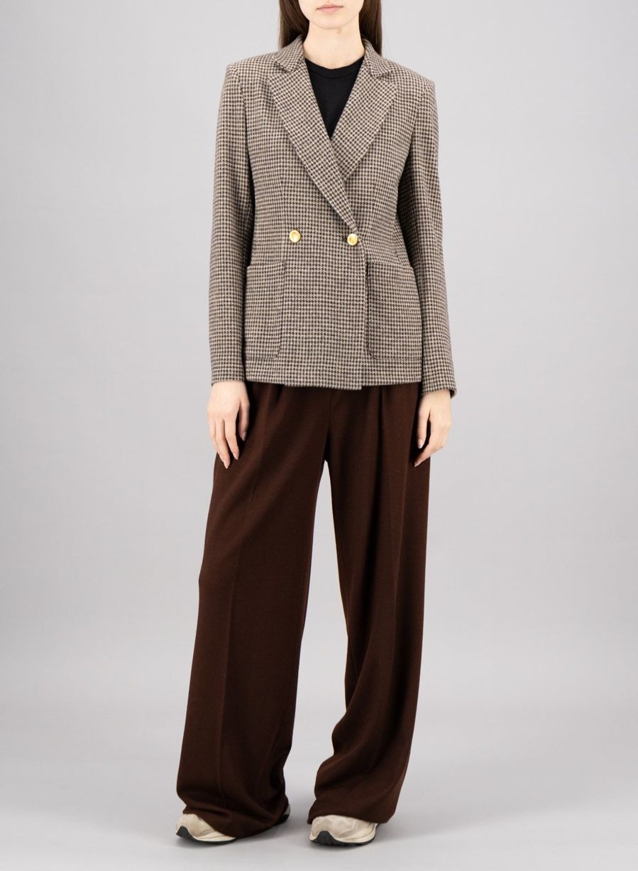 Harris Wharf London Blazer With Shoulder Pads Moleskin Houndstooth Beige | Women