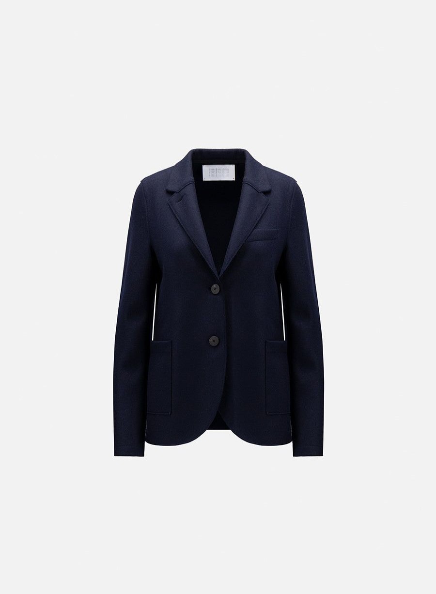 Harris Wharf London Stand Up Collar Boyfriend Blazer Light Pressed Wool Navy Blue | Women