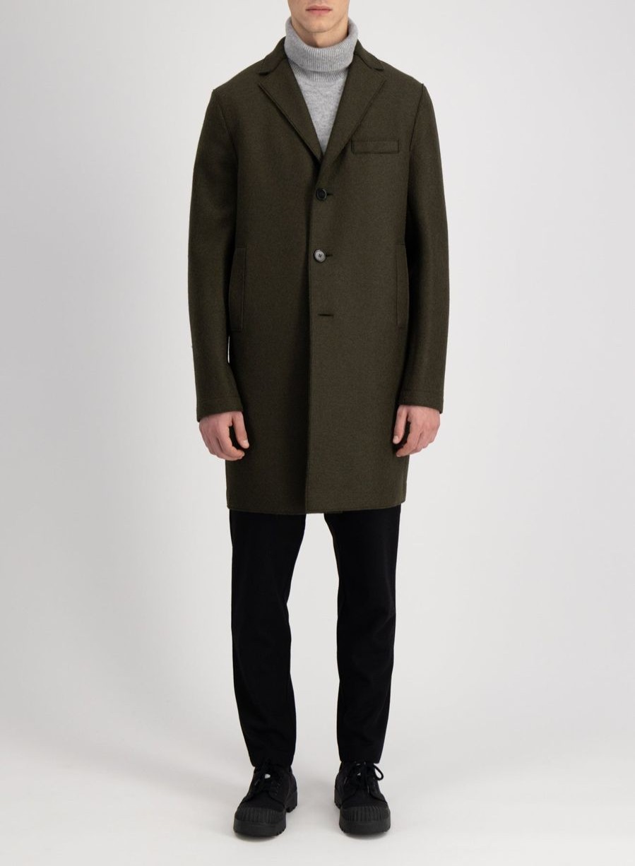 Harris Wharf London Boxy Coat Pressed Wool Moss Green | Men