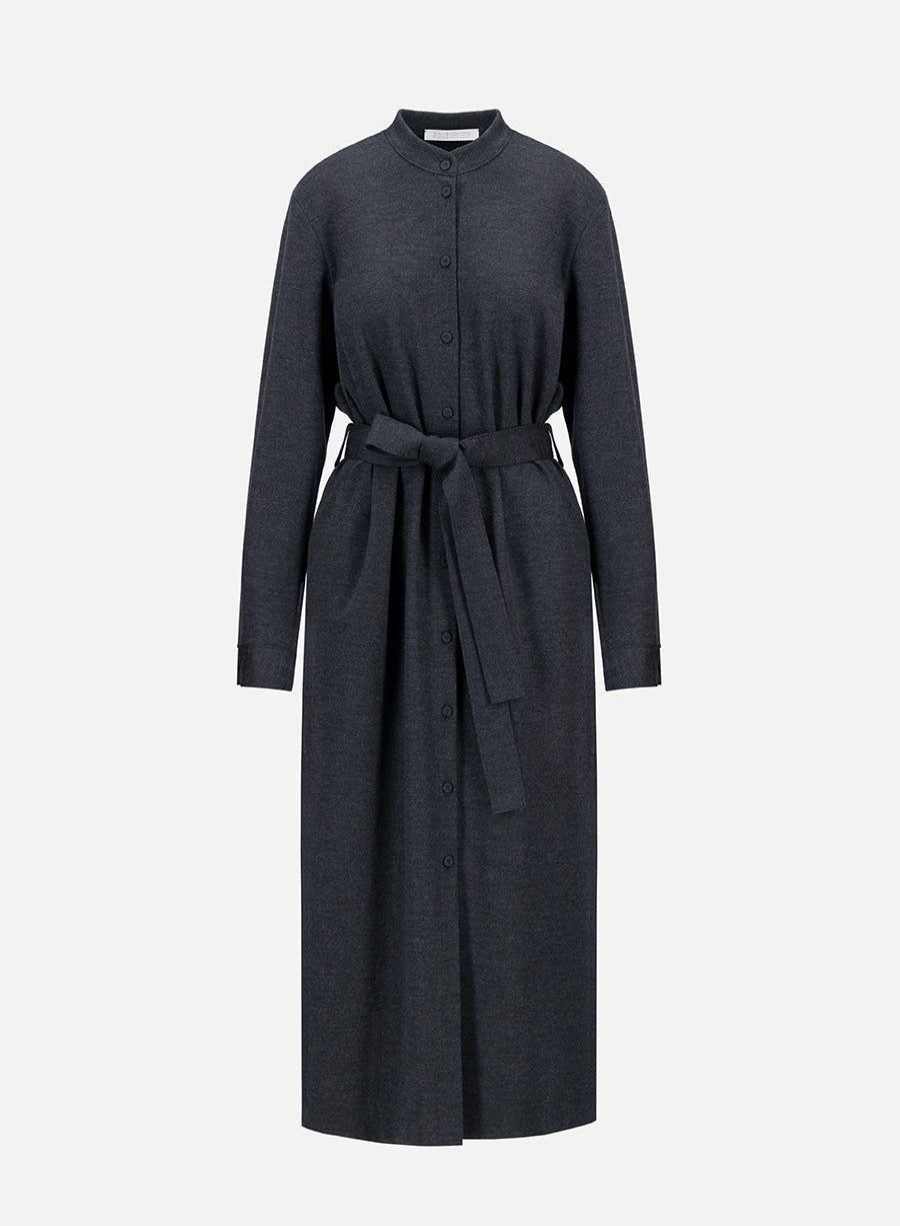 Harris Wharf London Long Belted Shirt Dress Superfine Merino Anthracite | Women