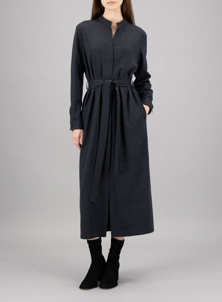 Harris Wharf London Long Belted Shirt Dress Superfine Merino Anthracite | Women