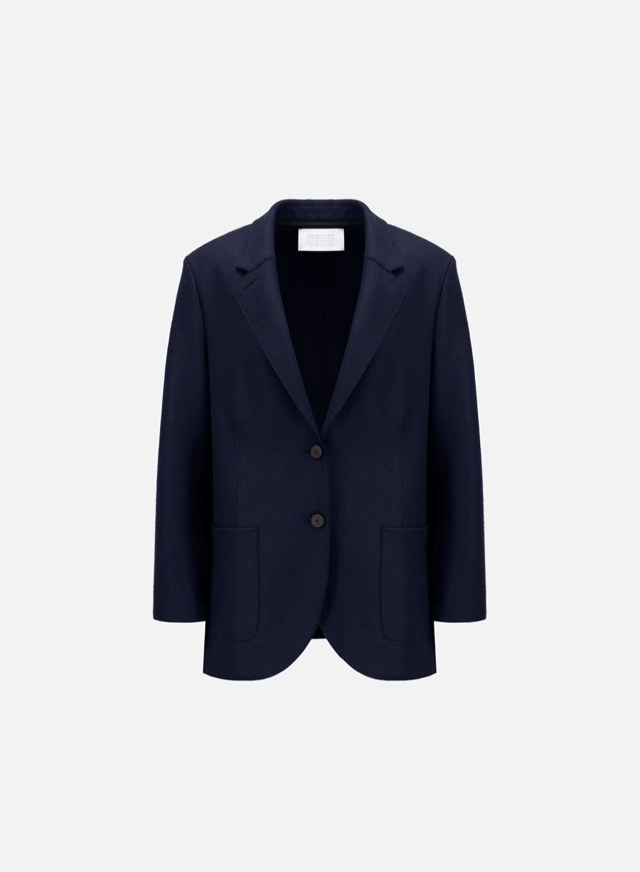 Harris Wharf London Travel Blazer With Shoulder Pads Pressed Wool Navy Blue | Women