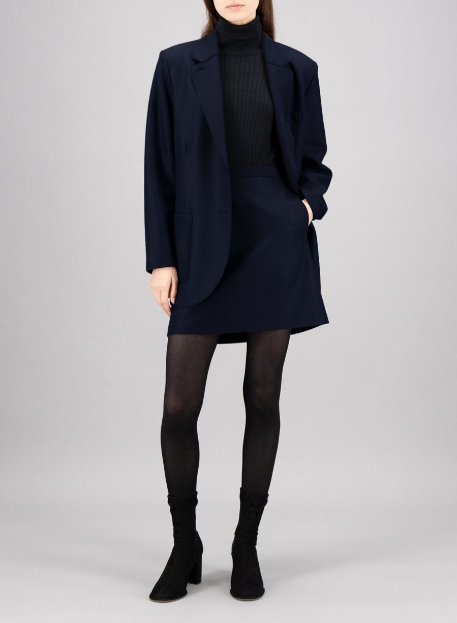 Harris Wharf London Travel Blazer With Shoulder Pads Pressed Wool Navy Blue | Women