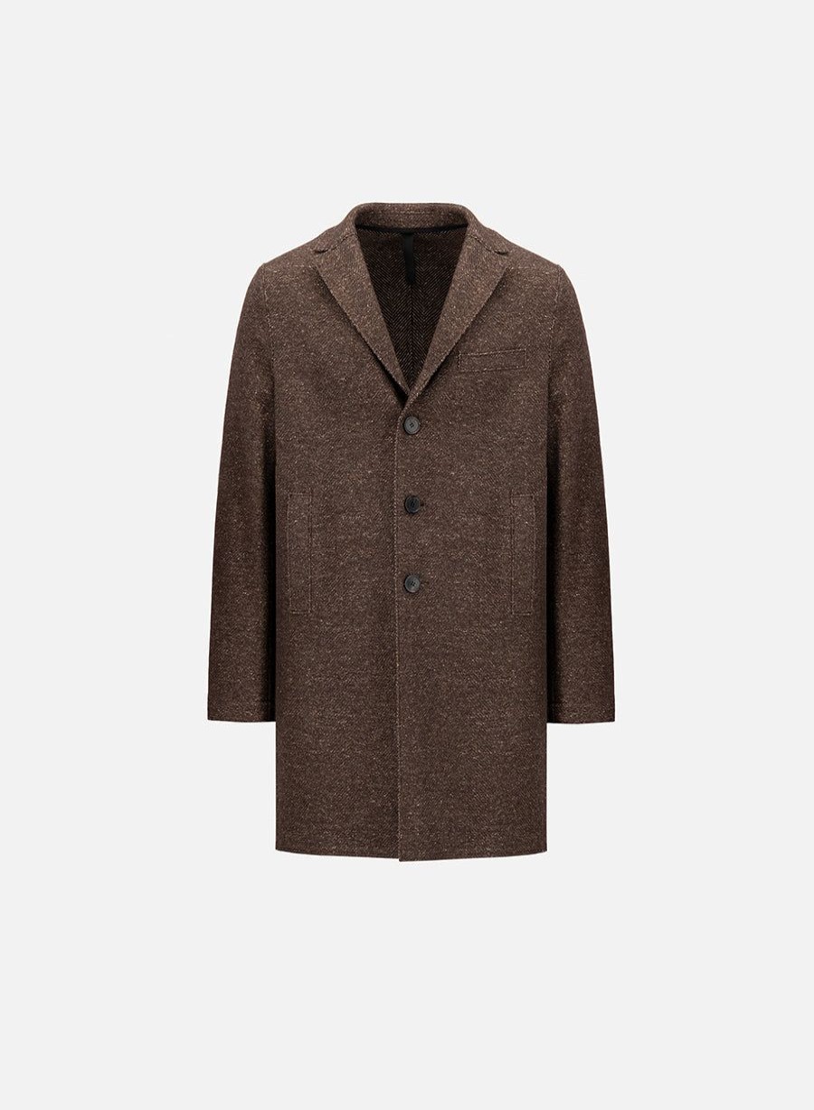 Harris Wharf London Boxy Coat Patterned Cashmere Blend Brown Donegal | Men