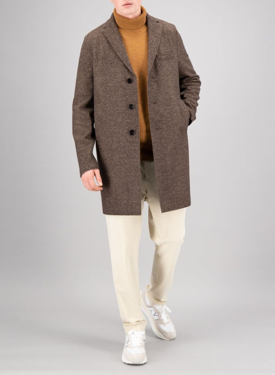 Harris Wharf London Boxy Coat Patterned Cashmere Blend Brown Donegal | Men