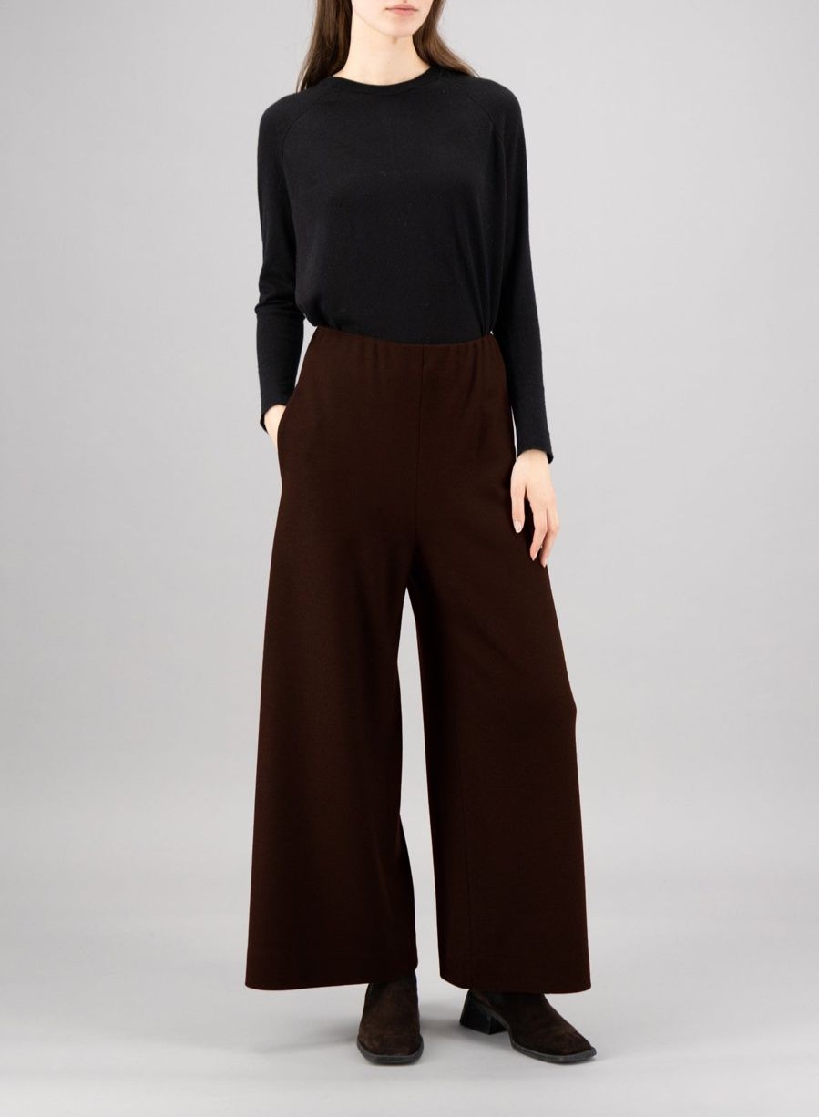 Harris Wharf London Wide-Leg Cropped Trousers Superfine Merino Brown | Women