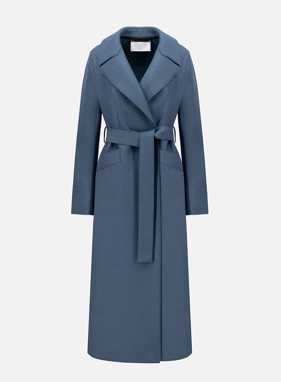 Harris Wharf London Long Maxi Coat Pressed Wool Steel Blue | Women