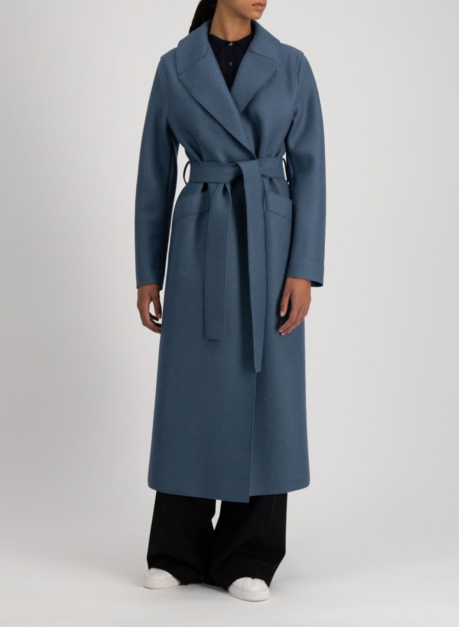 Harris Wharf London Long Maxi Coat Pressed Wool Steel Blue | Women