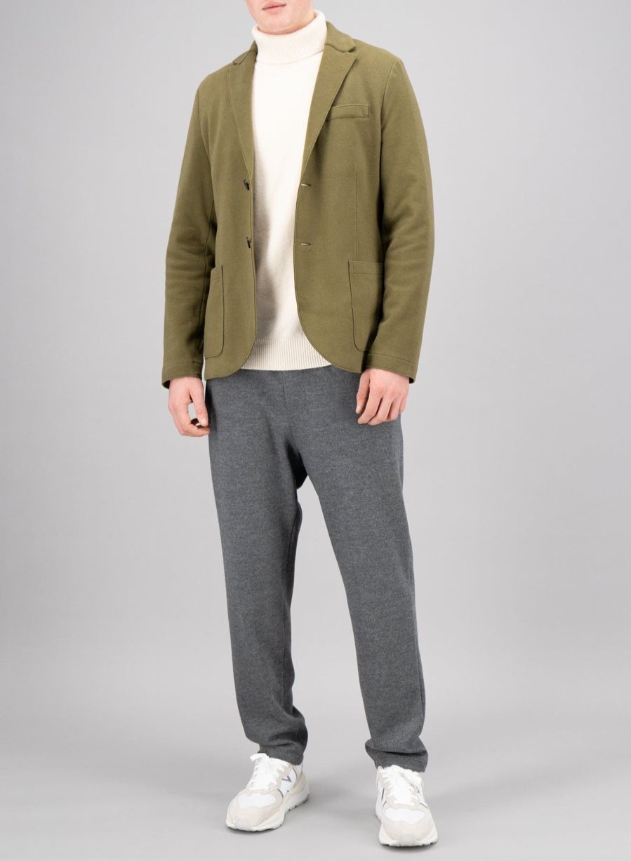 Harris Wharf London Tencel Moleskin Blazer Moss Green | Men