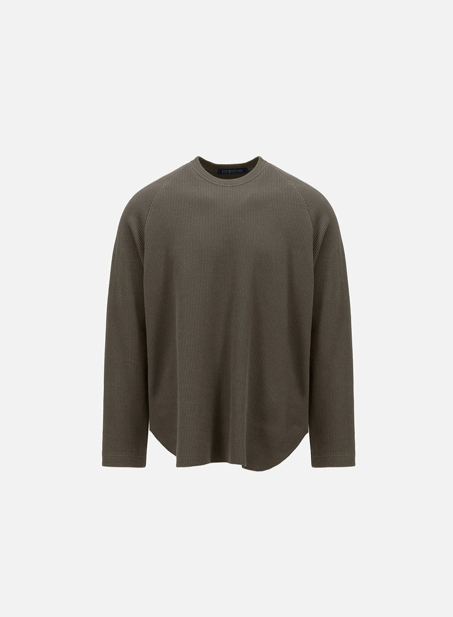 Harris Wharf London Crew Neck Thermal Cotton Moss Green | Men