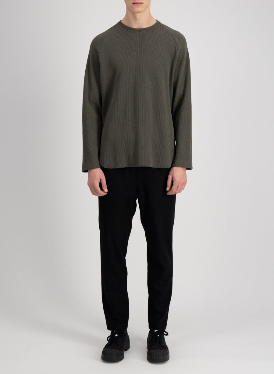 Harris Wharf London Crew Neck Thermal Cotton Moss Green | Men