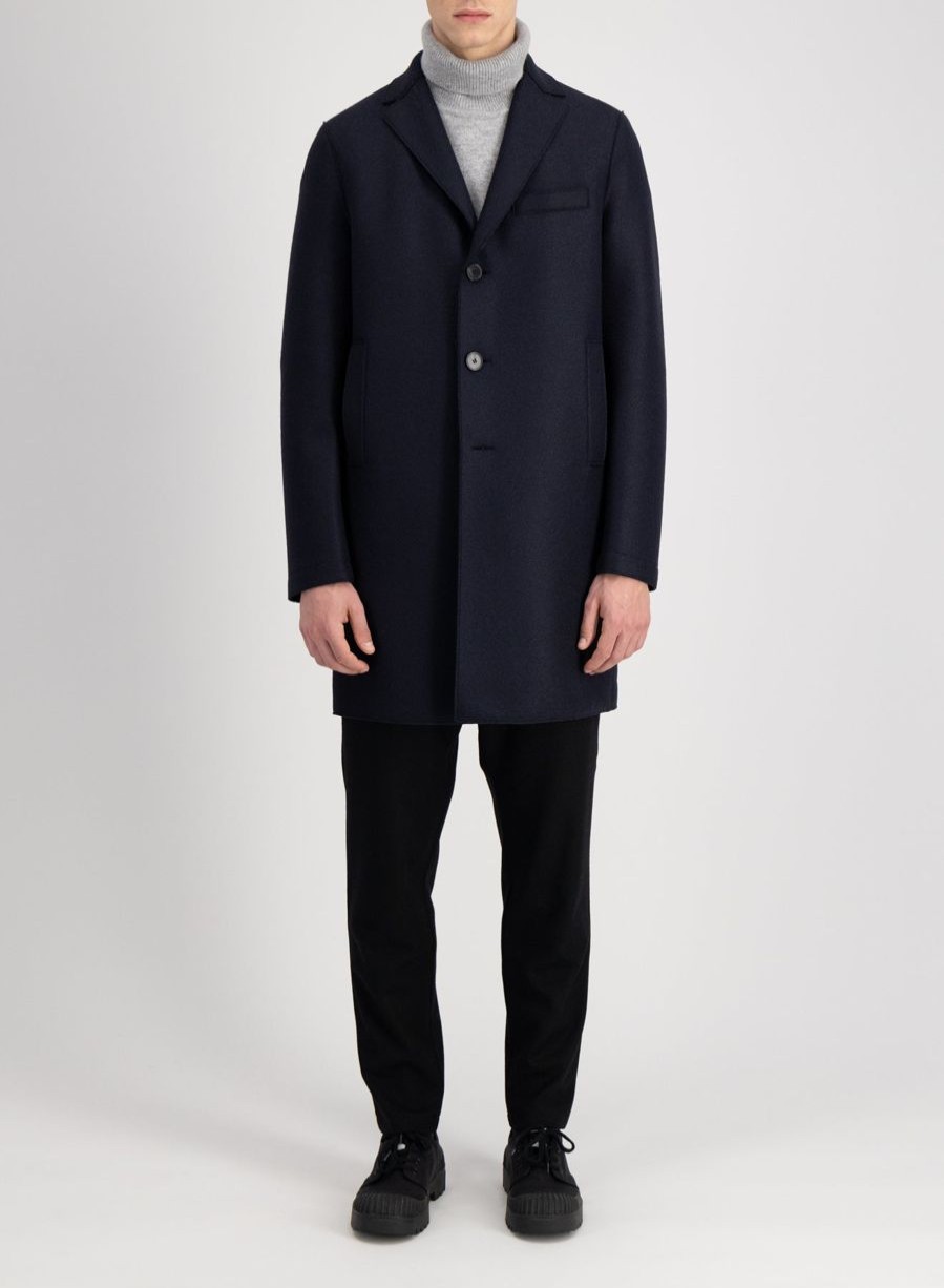 Harris Wharf London Boxy Coat Pressed Wool Navy Blue | Men