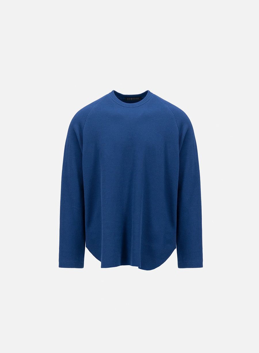 Harris Wharf London Crew Neck Thermal Cotton Oxford Blue | Men