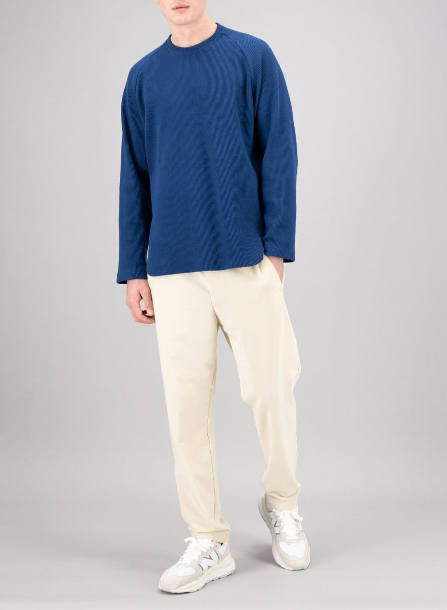 Harris Wharf London Crew Neck Thermal Cotton Oxford Blue | Men