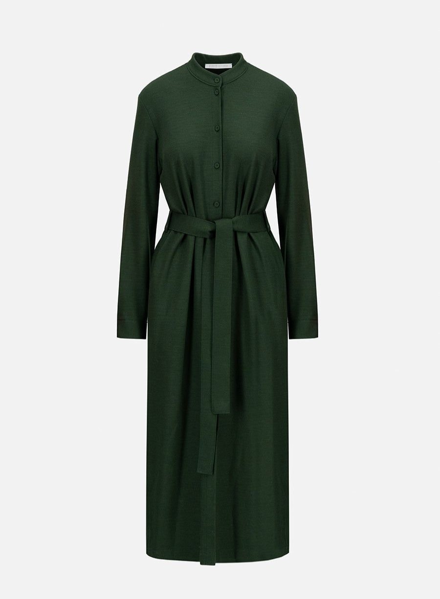 Harris Wharf London Long Belted Shirt Dress Superfine Merino Emerald | Women