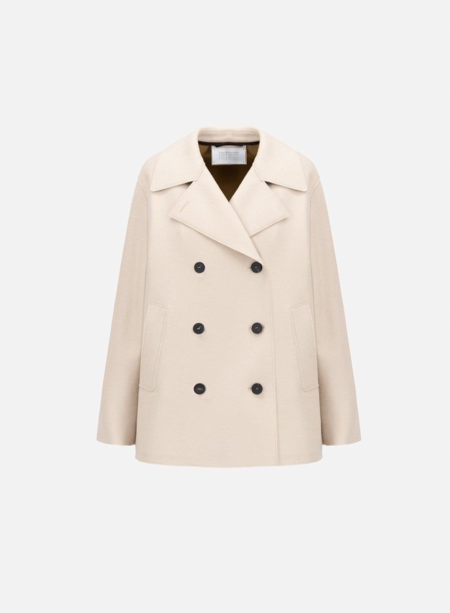 Harris Wharf London Long Peacoat Pressed Wool And Polaire Almond | Women